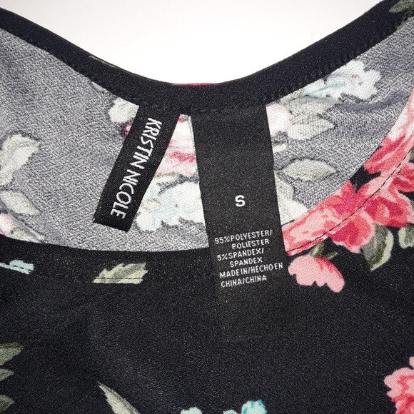 New Black Floral Cinched Tied Short Sleeve Dress Size Small - Picture 4 of 5